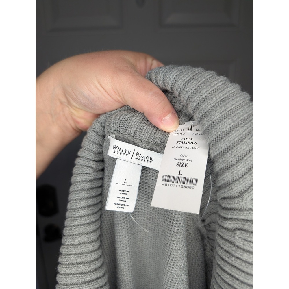 White House Black Market Heather Grey Cowl Neck Cable Knit Sweater Dress Large - Picture 4 of 5